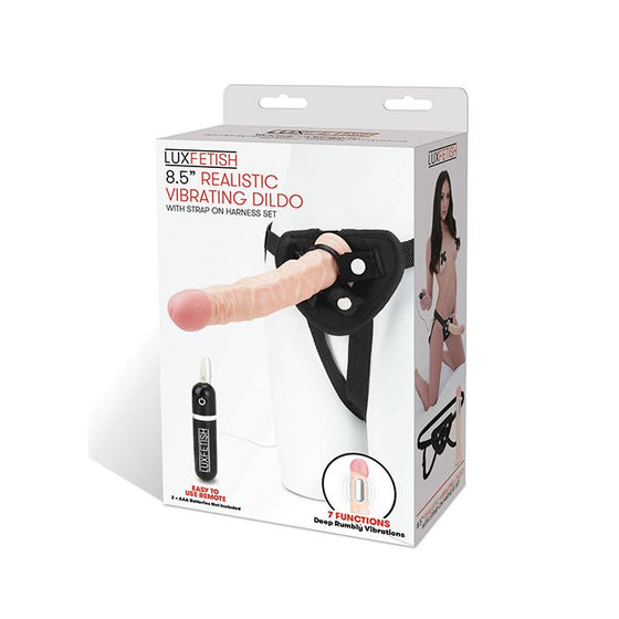Lux Fetish 8.5" Realistic Vibrating Dildo w/Strap On Harness Set