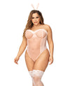 Sexy Bunny Underwire Bodysuit w/Lace Up Back & Head Piece Pink 1X/2X