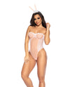 Sexy Bunny Underwire Bodysuit w/Lace Up Back & Head Piece Pink L/XL