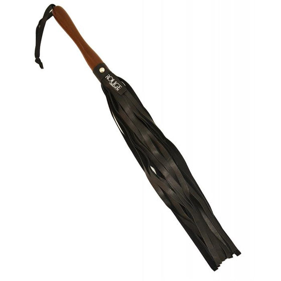 Rouge Leather Flogger w/Wooden Handle - Black