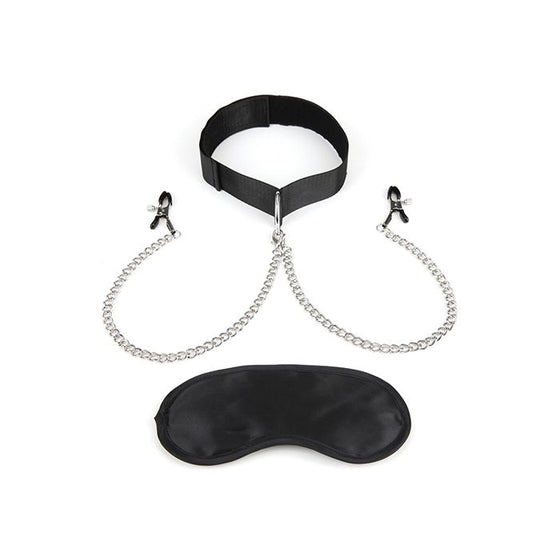 Lux fetish Collar & Nipple Clamps w/Adjustable Pressure Clamps