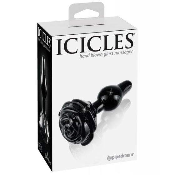 Icicles No. 77 Hand Blown Glass Rose Butt Plug - Black