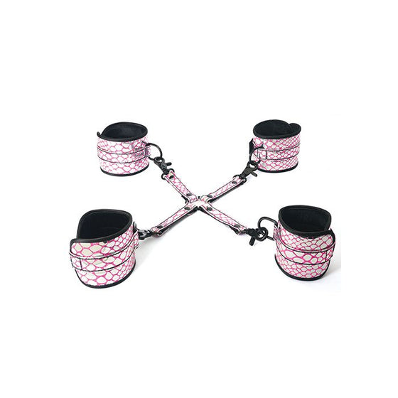 Spartacus Faux Leather Wrist & Ankle Restraints w/Hog Tie - Pink