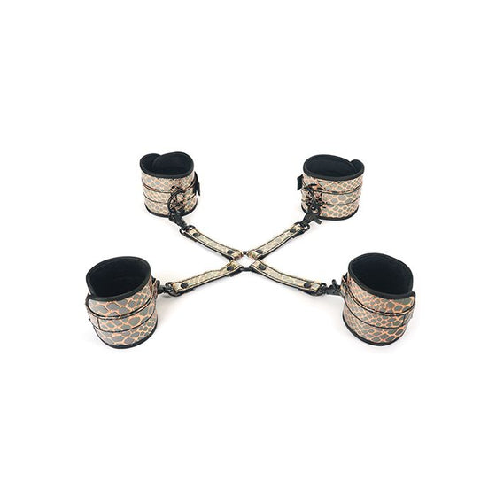 Spartacus Faux Leather Wrist & Ankle Restraints w/Hog Tie - Gold