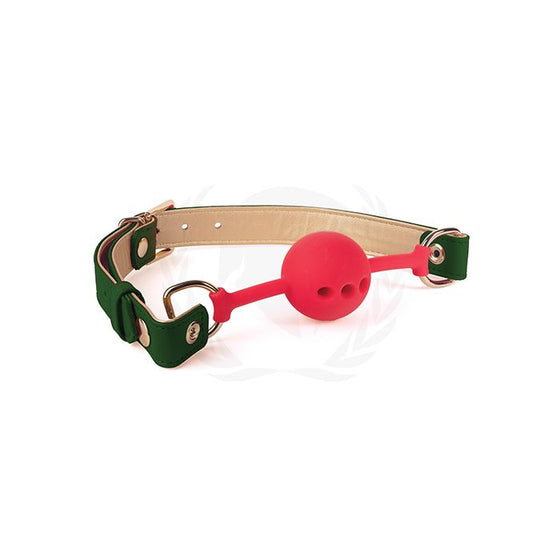 Spartacus Silicone Ball Gag w/Green Gold PU Straps - 46 mm