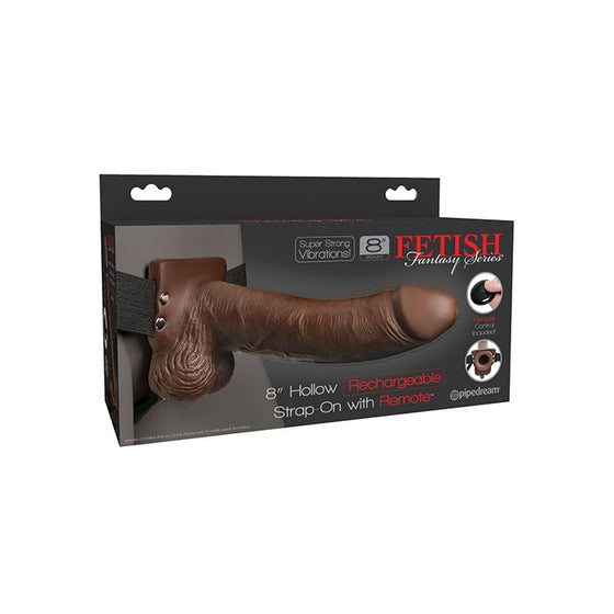 Fetish Fantasy Series 8" Hollow Rechargeable Strap On w/Remote - Brown