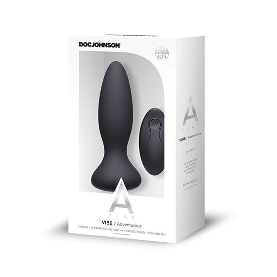 A Play Rechargeable Silicone Adventurous Anal Plug w/Remote - Black