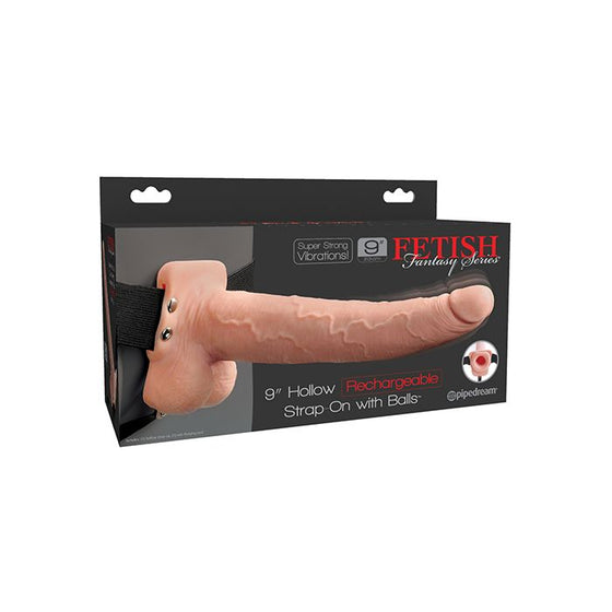 Fetish Fantasy Series 9" Hollow Rechargeable Strap On w/Balls - Flesh