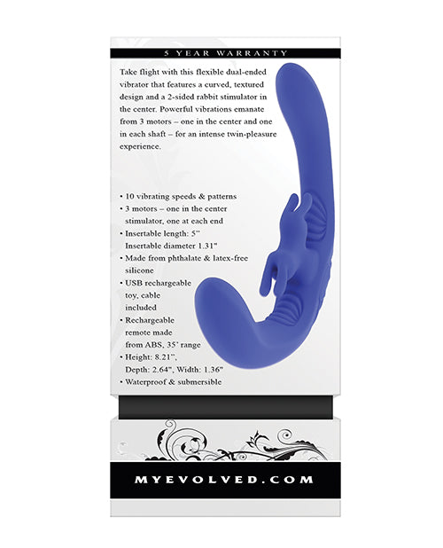 Evolved Lovebirds Curved Dual-Ended Rabbit Vibe w/Remote Control - Blue