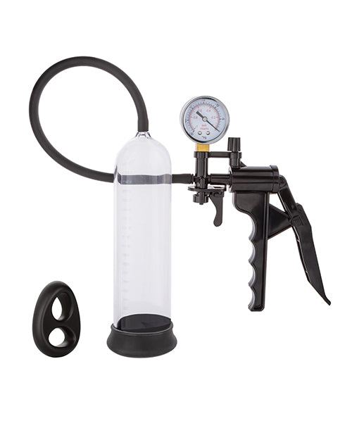Peak Magnified Gauged Penis Pump System w/Cock & Ball Ring - Black