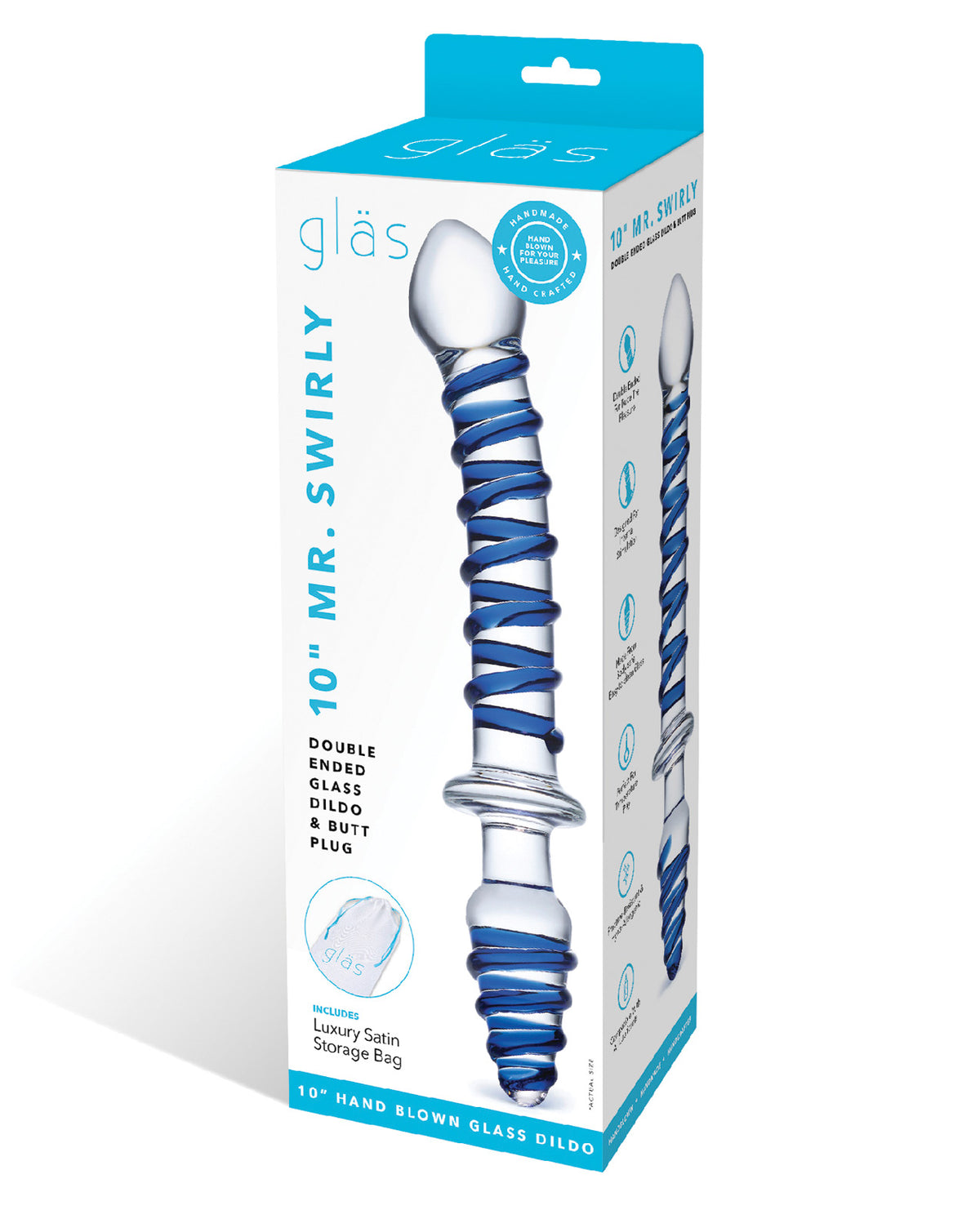Glas 10"  Mr. Swirly Double Ended Glass Dildo & Butt P