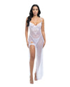 Livia Dot Mesh & Lace Underwire Gown & Garter 2 pc Set - White S/M