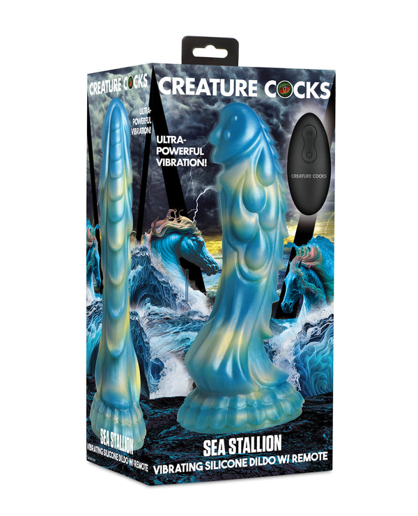 Creature Cocks Sea Stallion Vibrating Dildo w/Remote - Blue/Yellow