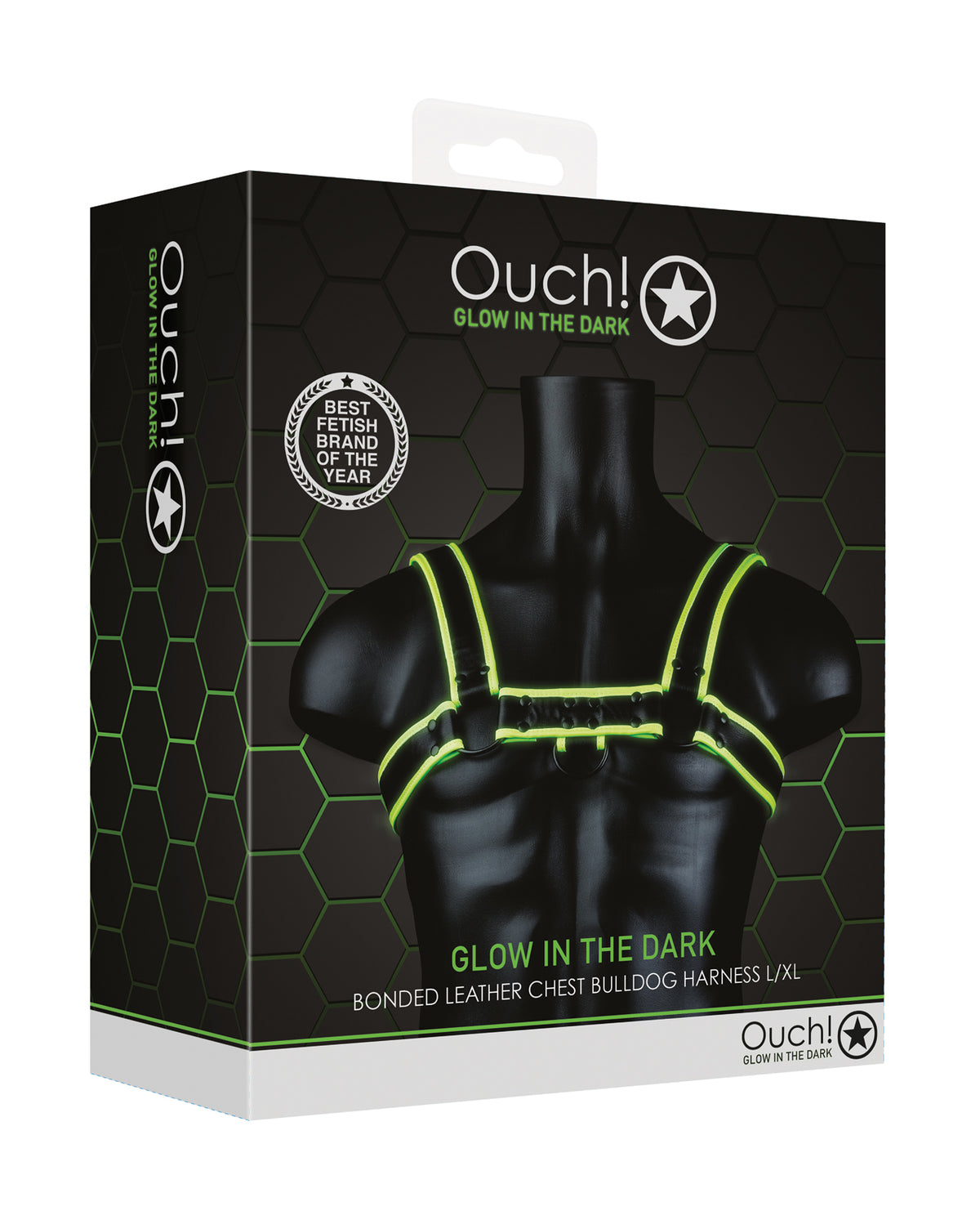 Shots Ouch Chest Bulldog Harness - Glow in the Dark L/XL