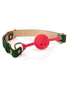  Spartacus Silicone Ball Gag w/Green Gold PU Straps - 46 mm