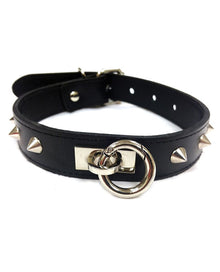  Rouge Leather O Ring Studded Collar - Black