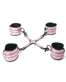  Spartacus Faux Leather Wrist & Ankle Restraints w/Hog Tie - Pink