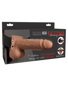  Fetish Fantasy Series 7" Hollow Rechargeable Strap On w/Remote - Tan
