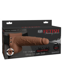  Fetish Fantasy Series 7.5" Hollow Squirting Strap On w/Balls - Tan