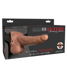  Fetish Fantasy Series 6" Hollow Rechargeable Strap On w/Balls - Tan