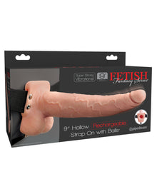  Fetish Fantasy Series 9" Hollow Rechargeable Strap On w/Balls - Flesh