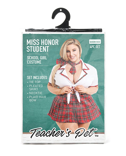 Teacher's Pet Ms Honor Student School Girl Tie Top, Pleated Skirt, Neck Tie1 & Hair Bow Red QN