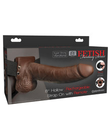  Fetish Fantasy Series 8" Hollow Rechargeable Strap On w/Remote - Brown