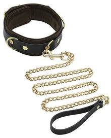  Spartacus Collar & Leash - Brown Leather w/Gold Accent Hardware
