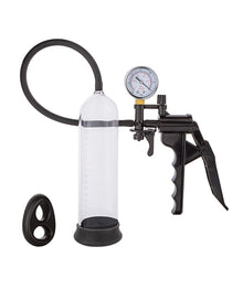  Peak Magnified Gauged Penis Pump System w/Cock & Ball Ring - Black