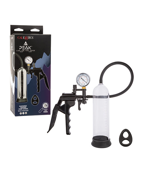 Peak Magnified Gauged Penis Pump System w/Cock & Ball Ring - Black