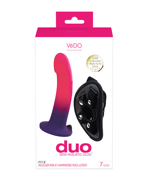 VeDO Duo Silcone Dildo w/Harness - Pink/Purple