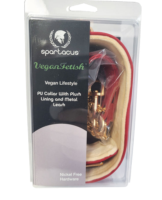 Spartacus Plush Lined PU Collar & Chained Leash - Red