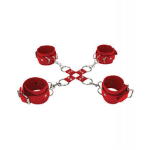  Shots Ouch Leather Hand & Leg Cuffs - Red