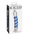 Icicles No. 5 Hand Blown Glass Massager - Clear w/Blue Swirls