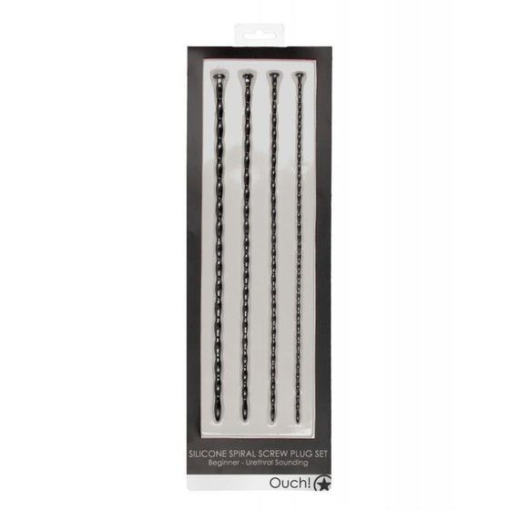 Shots Ouch Beginner's Urethral Sounding Silicone Spiral Screw Plug Set - Black