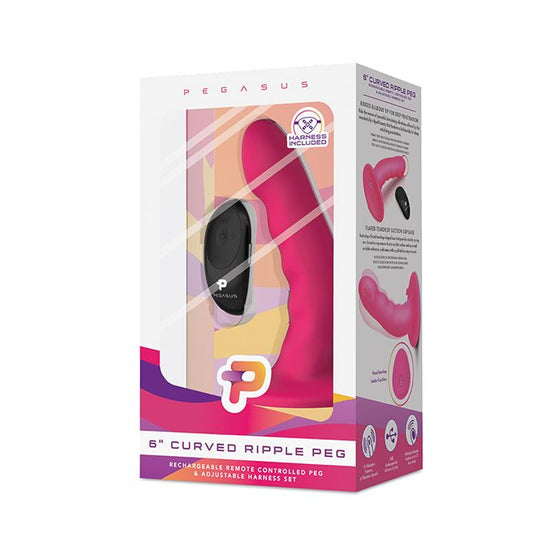 Pegasus 6" Rechargeable Ripple Peg w/Adjustable Harness & Remote - Pink