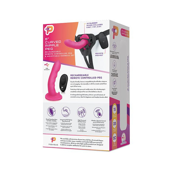 Pegasus 6" Rechargeable Ripple Peg w/Adjustable Harness & Remote - Pink