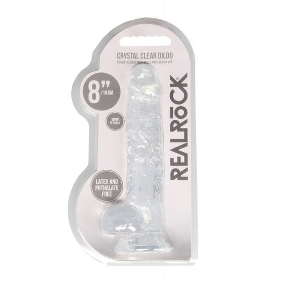 Shots RealRock Realistic Crystal Clear 8" Dildo w/Balls - Transparent Clear