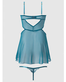  Nova Lace & Mesh Babydoll w/G-String 2 pc Set - Jade Blue SM