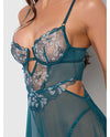 Nova Lace & Mesh Babydoll w/G-String 2 pc Set - Jade Blue SM