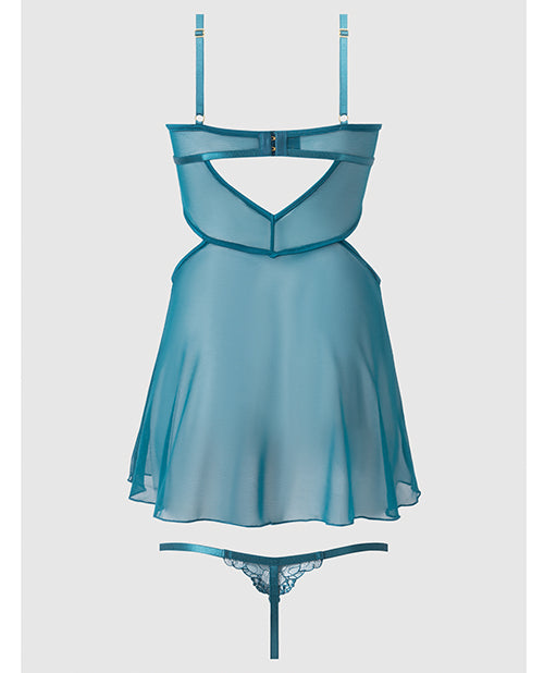 Nova Lace & Mesh Babydoll w/G-String 2 pc Set - Jade Blue MD
