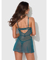 Nova Lace & Mesh Babydoll w/G-String 2 pc Set - Jade Blue MD