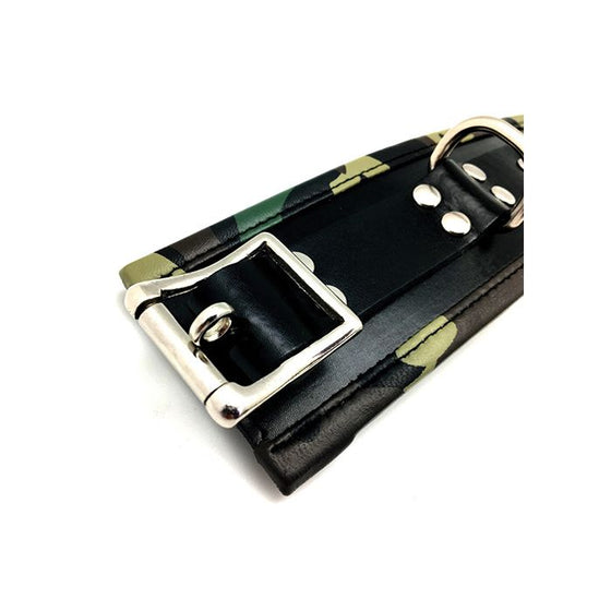 Sensual Sin Leather Padded Ankle Cuffs - Camo Piping