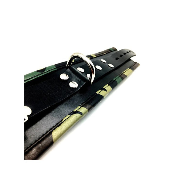 Sensual Sin Leather Padded Ankle Cuffs - Camo Piping