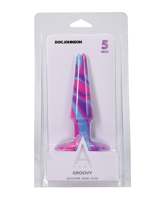 A Play 5" Groovy Silicone Anal Plug - Multicolor/Pink
