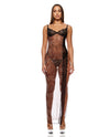 Animal Instincts Sheer Mesh and Lace Gown w/Thong 2 pc Set - Animal XL