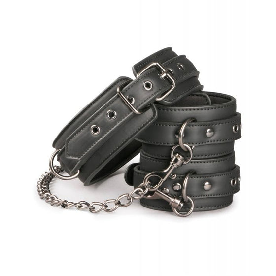 Easy Toys Faux Leather Collar w/Handcuffs - Black