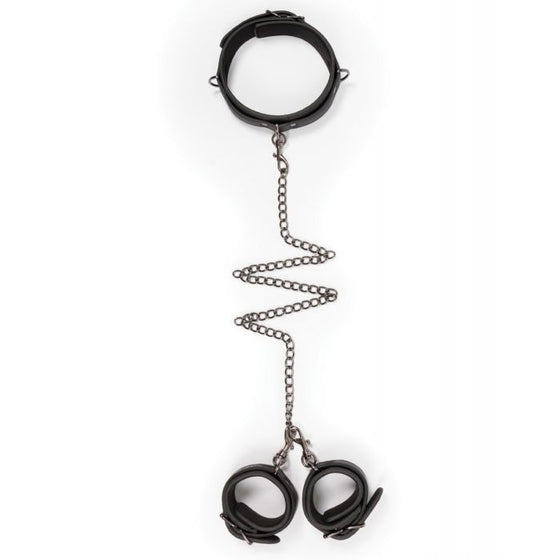 Easy Toys Faux Leather Collar w/Handcuffs - Black