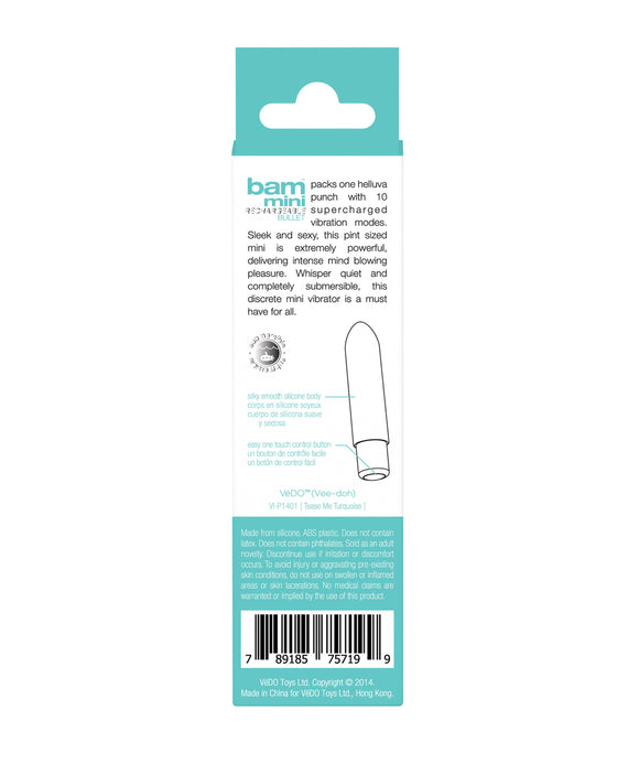 VeDO Bam Mini Rechargeable Bullet Vibe - Turquoise