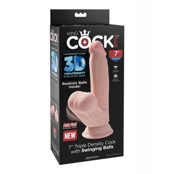 King Cock Plus 7" Triple Density Cock w/Swinging Balls - Ivory